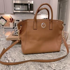 New without tag, genuine leather Tory Burch satchel tan w/ gold hardware.